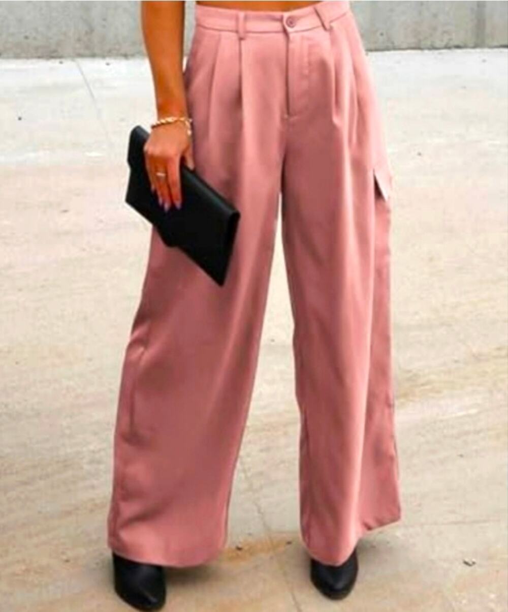 Dokotoo Pink Wide Leg Cargo Pant Pocket Blush Rose 12 Preppy Workwear Trouser